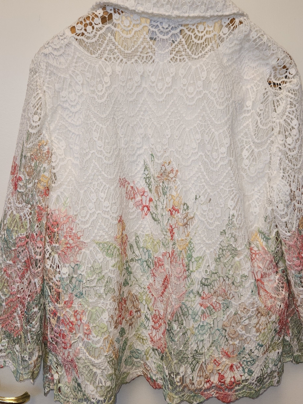 🩵🩷💚🤍Alfred Dunner White Crochet Lace Open Front Cardigan W/TankTop. Size PL - Picture 8 of 12